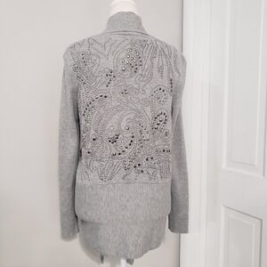 Alberto Makali Women Artsy Cardigan MEDIUM Boho Studs Ribbed Asymmetrical Office